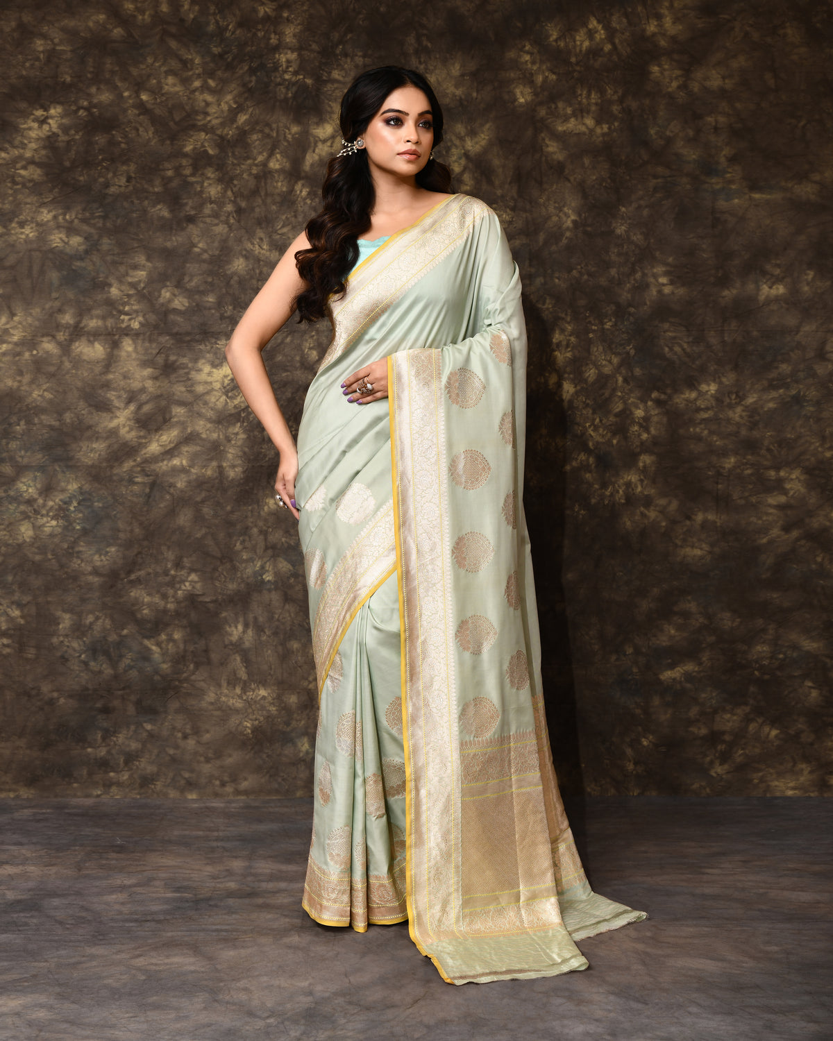 Powder Blue Kadhua Banarsi Boota Silk Saree