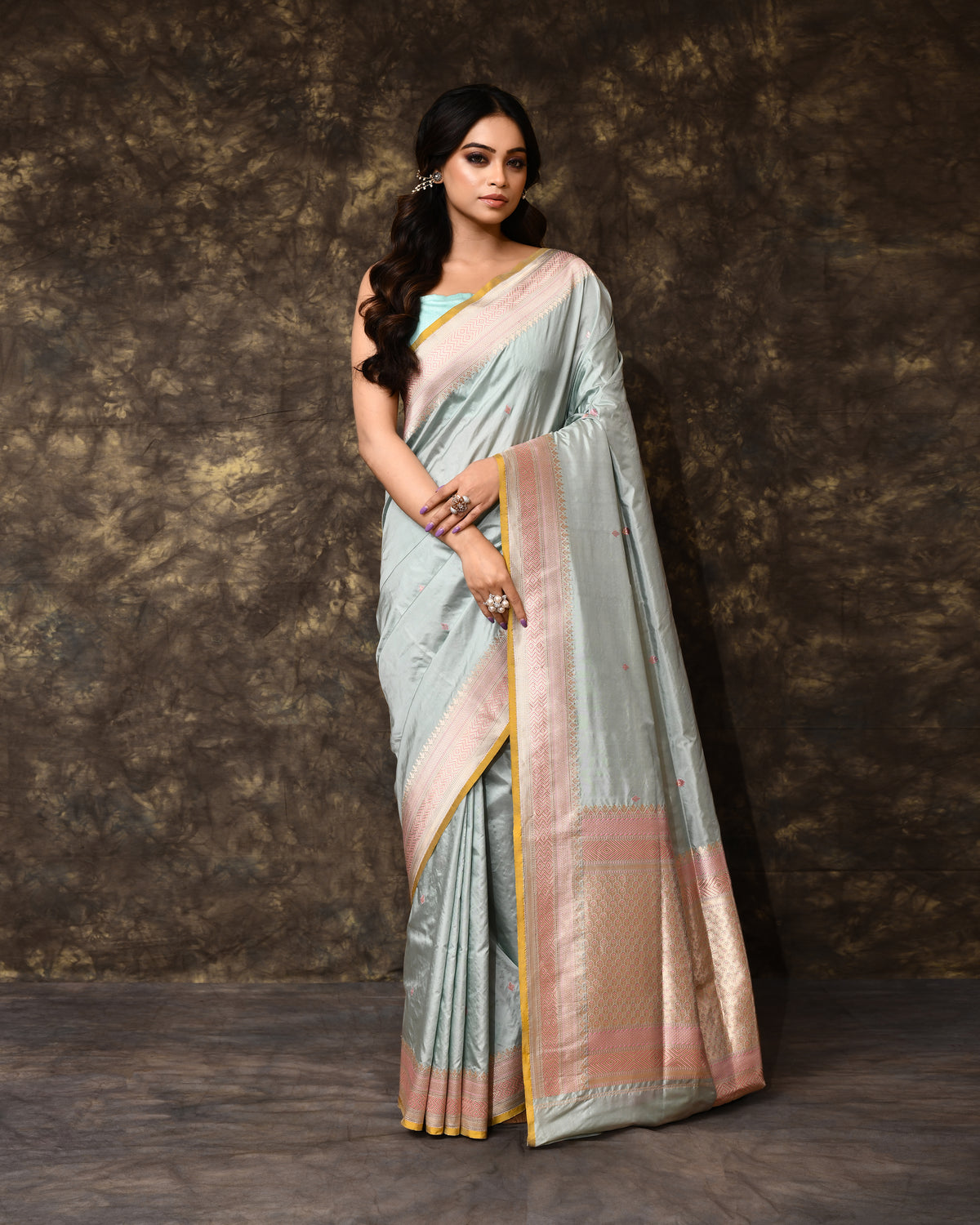 Powder Blue Booti Silk Saree