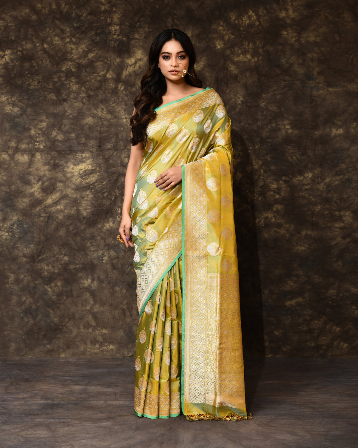 Lime Green Handwoven Banarsi Silk Saree