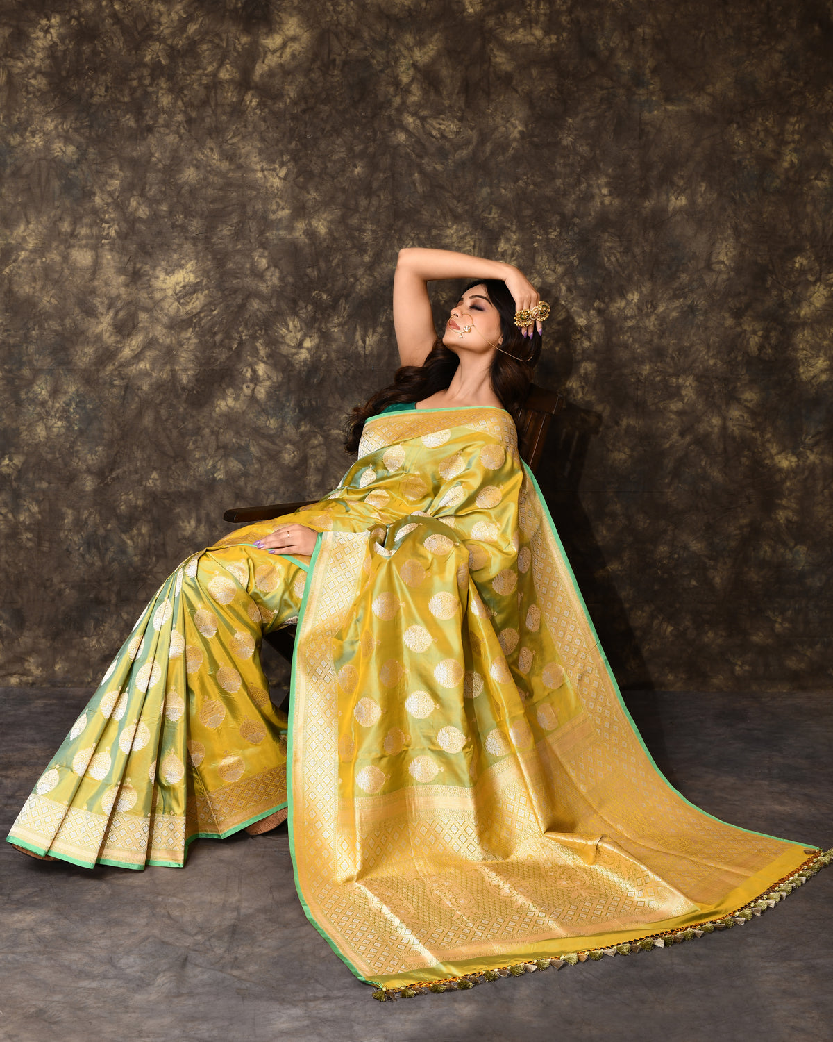 Lime Green Handwoven Banarsi Silk Saree