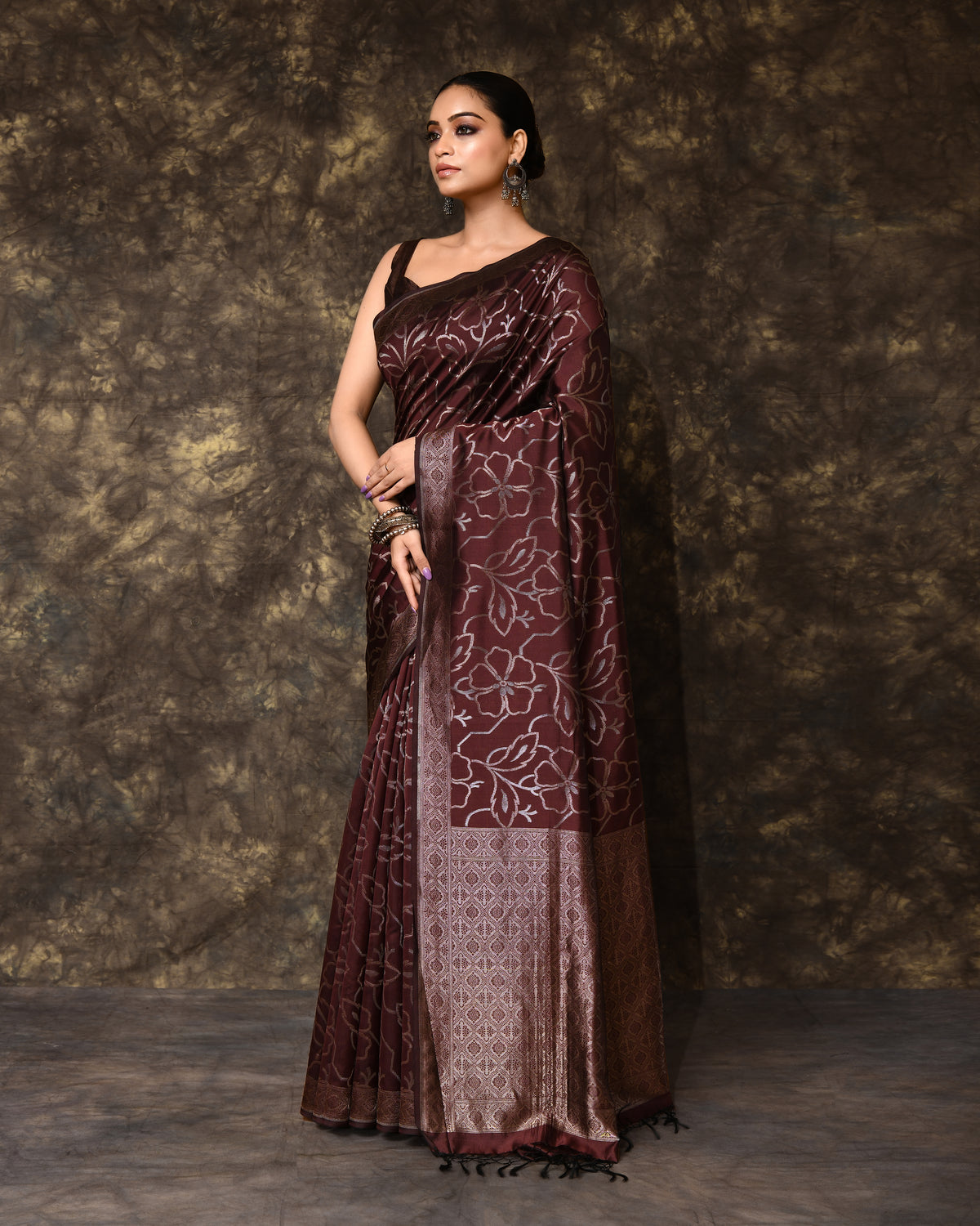 Floral Brown Summer Silk Saree