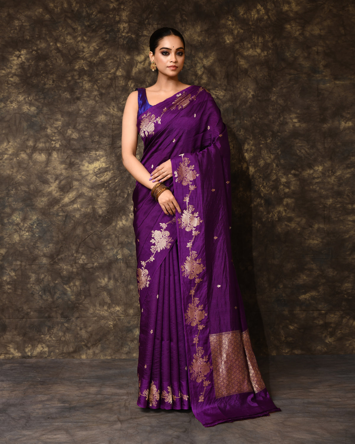 Purple Floral Poona Silk Saree