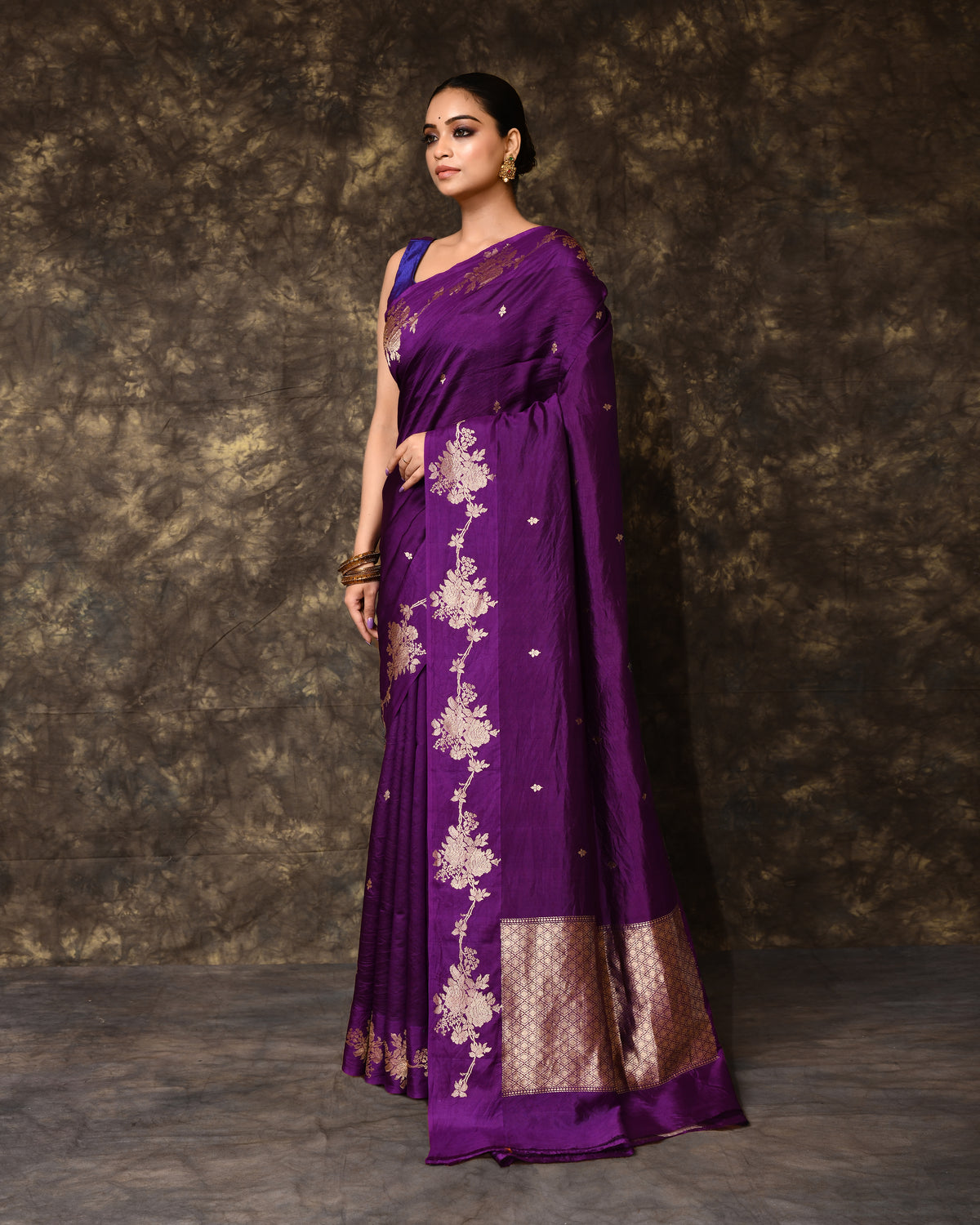 Purple Floral Poona Silk Saree