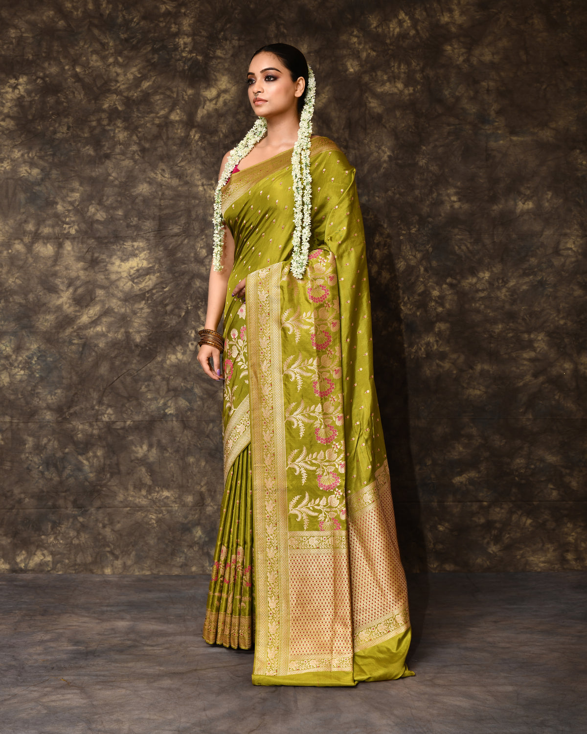 Mehendi Green Meenakari Silk Saree