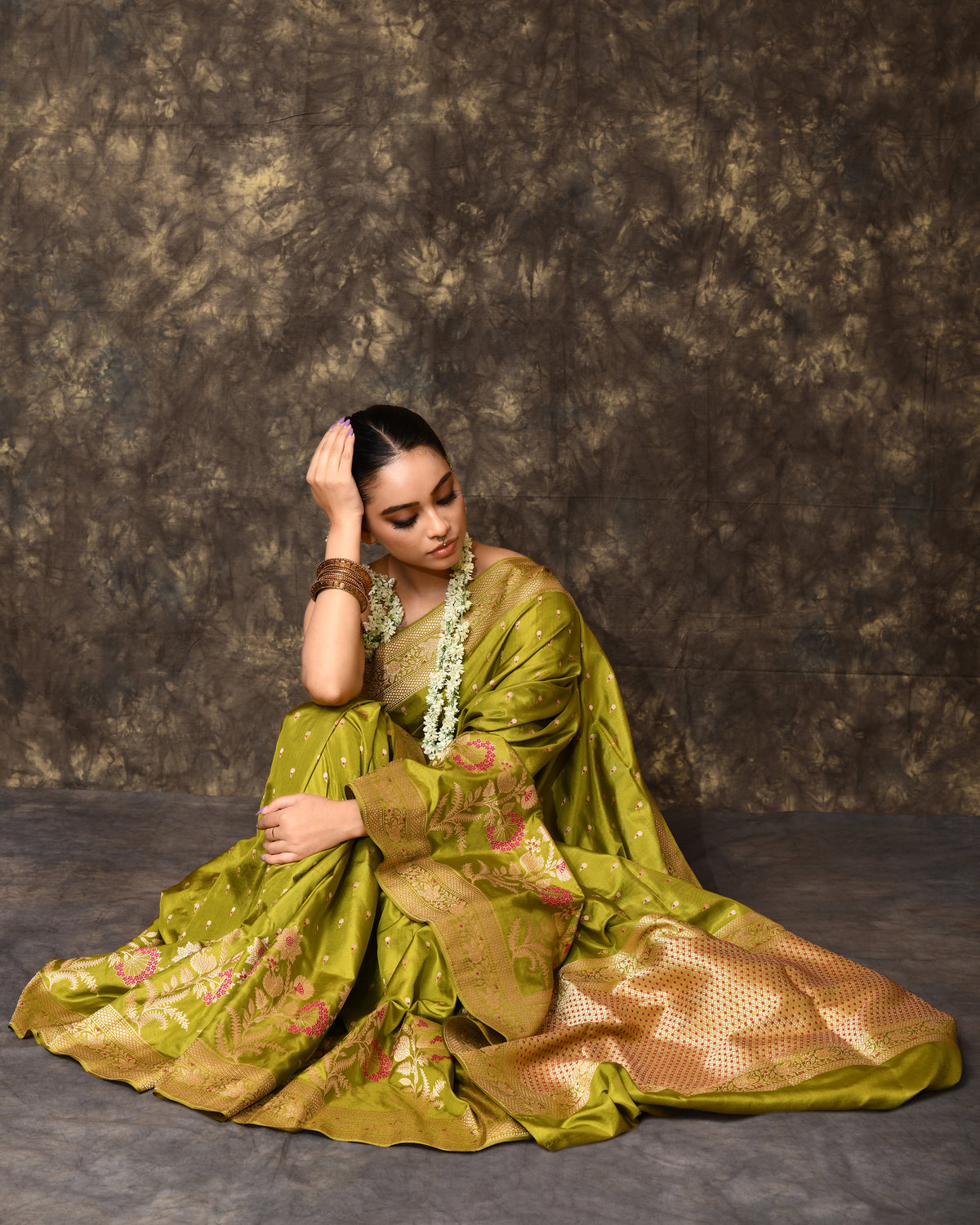 Mehendi Green Meenakari Silk Saree