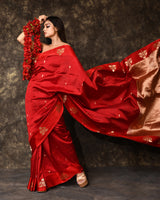 Red Floral Poona Silk Saree