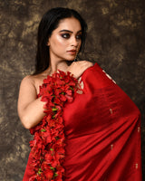 Red Floral Poona Silk Saree