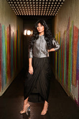Satin Drape Skirt with Short Brocade Silk Contemporary Weave Jacket