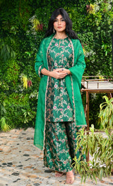 Emerald Green Banarasi Silk Kurta Sharara Set