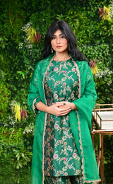 Emerald Green Banarasi Silk Kurta Sharara Set
