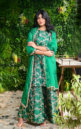 Emerald Green Banarasi Silk Kurta Sharara Set