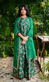 Emerald Green Banarasi Silk Kurta Sharara Set
