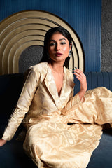 Ivory Banarasi Silk Jacket Garara Set