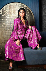 Purple Woven Banarasi Silk Jacket Garara Set