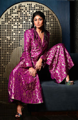 Purple Woven Banarasi Silk Jacket Garara Set