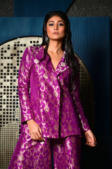 Purple Woven Banarasi Silk Jacket Garara Set