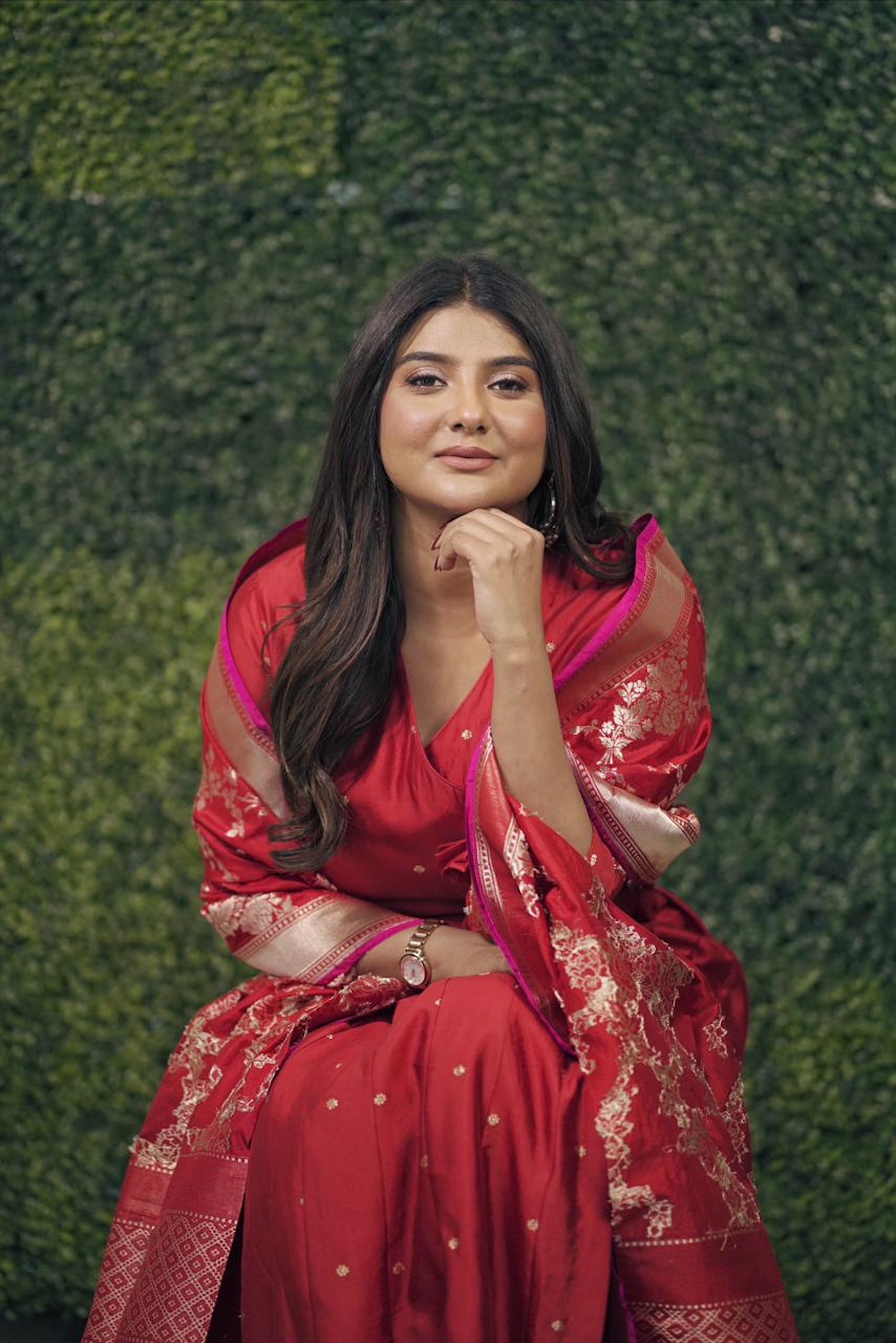 Parno Mittra in Red Summer Silk Booti Angrakha