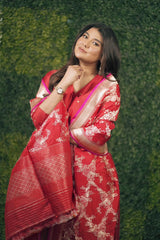 Parno Mittra in Red Summer Silk Booti Angrakha