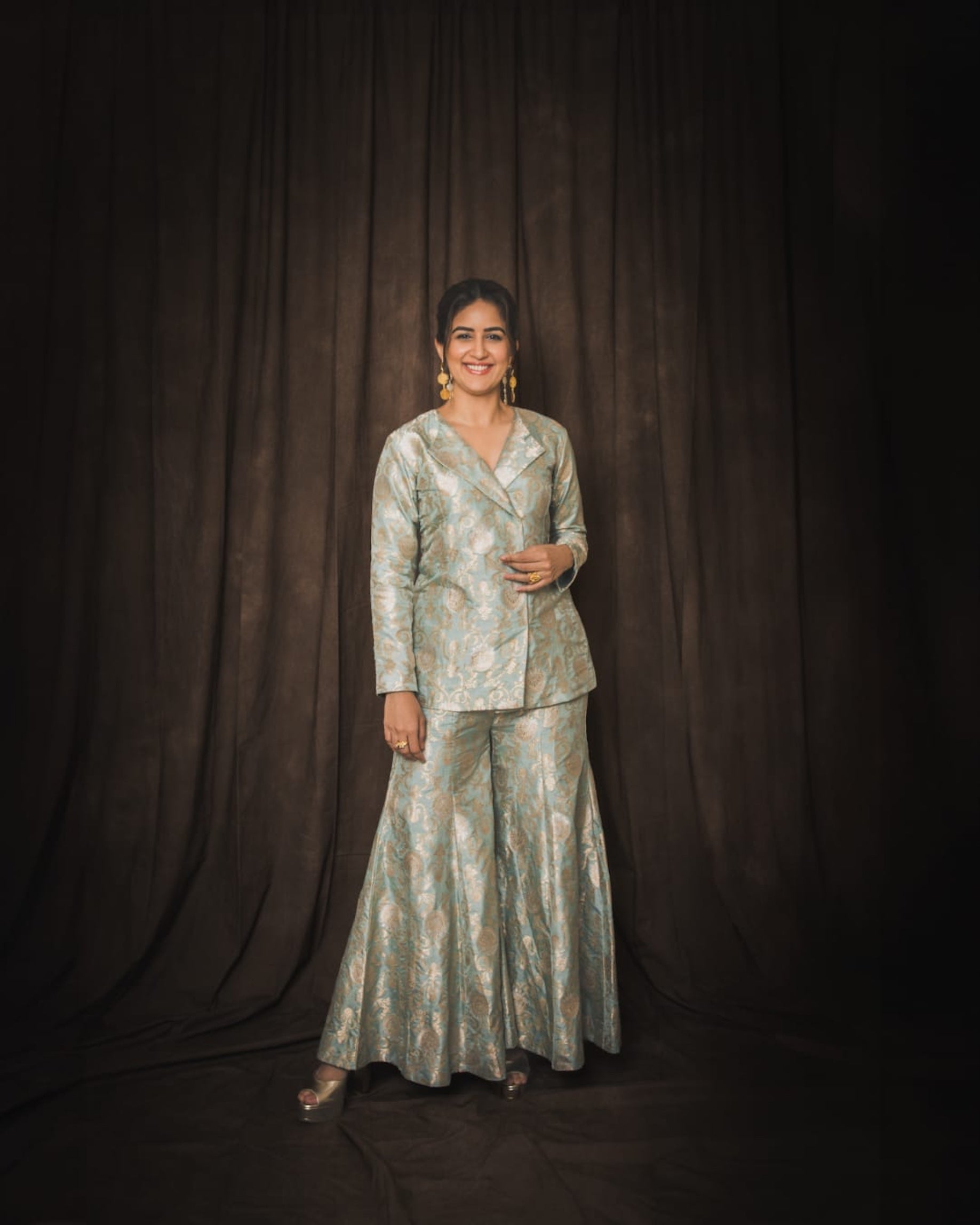 Vaidehi Parashurami in Powder Blue Brocade Garara Set