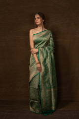 Banarasi Meenakari Jaal Green Silk Saree