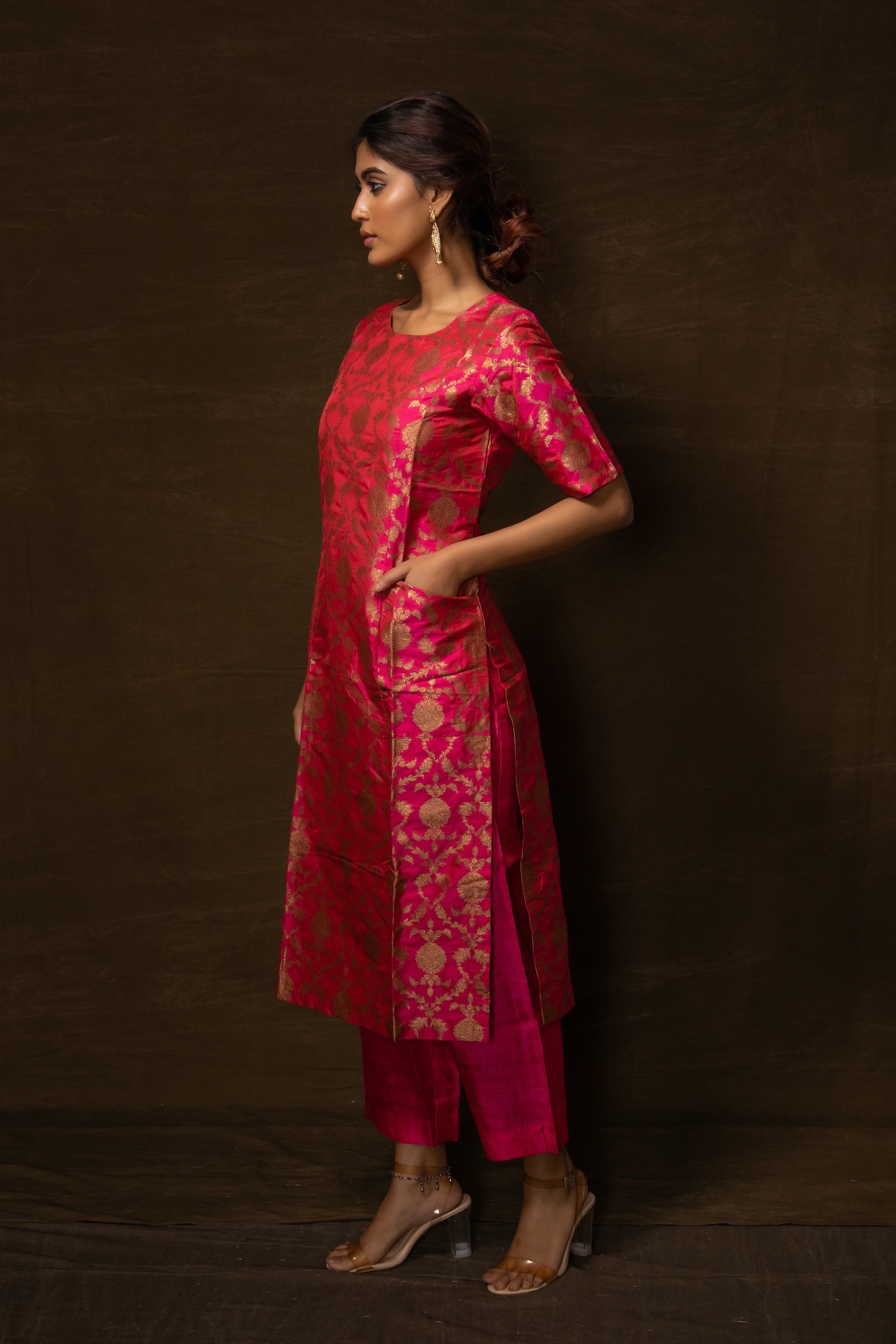 Banarasi Jaal Rani Kurta with Raw Silk Pant