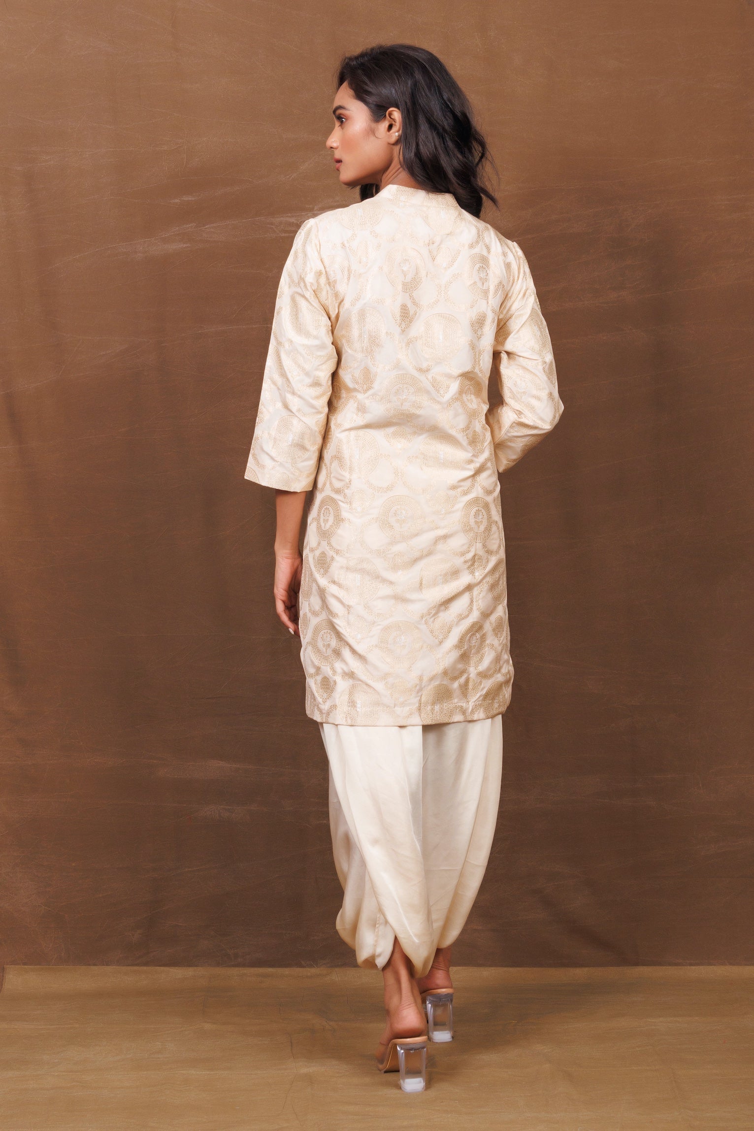 Banarasi Silk Ivory Kurta with Satin Dhoti
