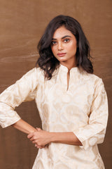 Banarasi Silk Ivory Kurta with Satin Dhoti