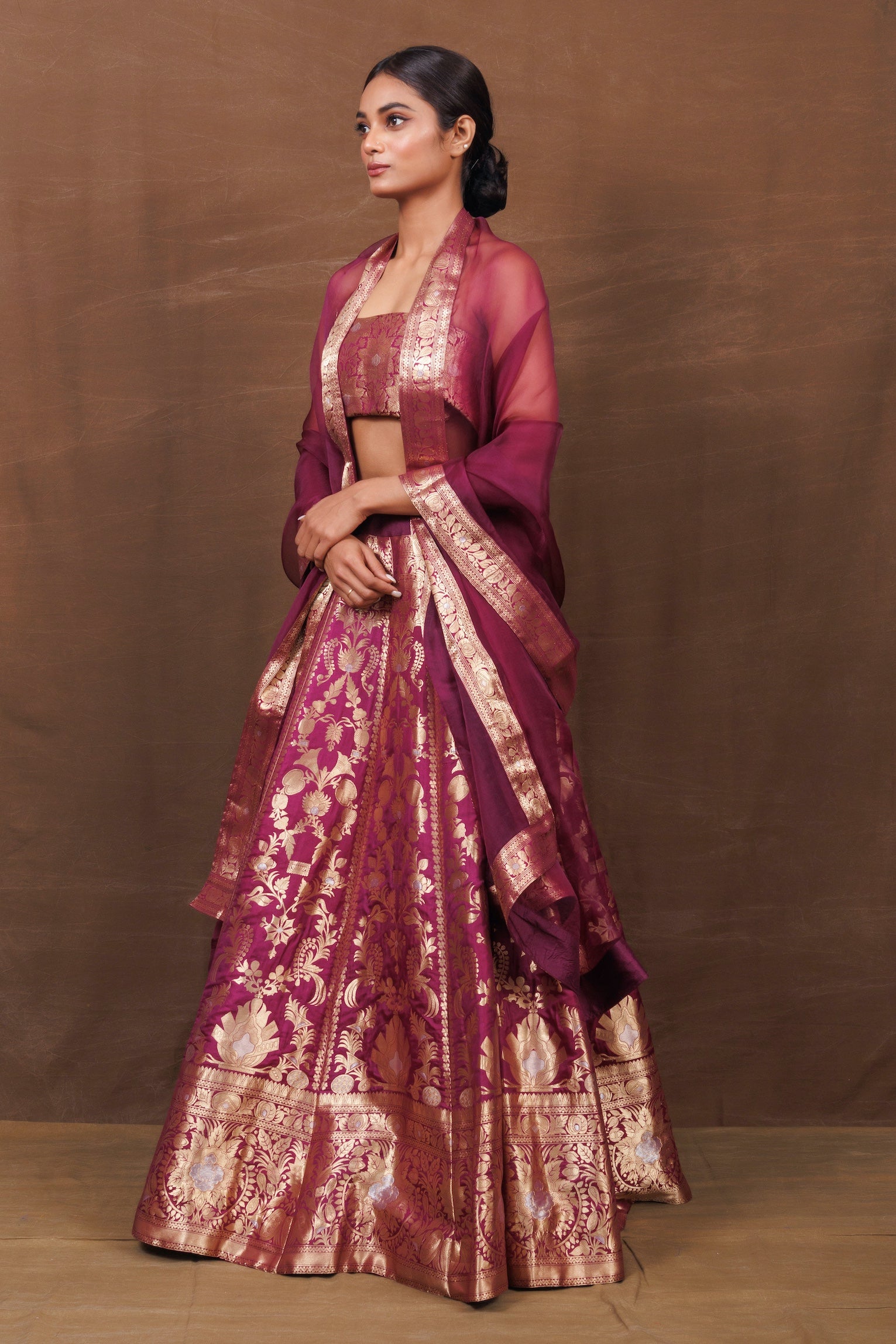 Burgundy Banarasi Silk Lehenga Set