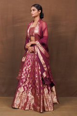 Burgundy Banarasi Silk Lehenga Set