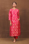 Red Banarasi Silk Kurta Set with Functional Pockets