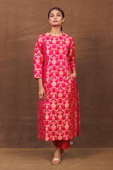 Red Banarasi Silk Kurta Set with Functional Pockets