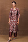 Brown Banarasi Jacket-Style Kurta Set with Raw Silk Pants
