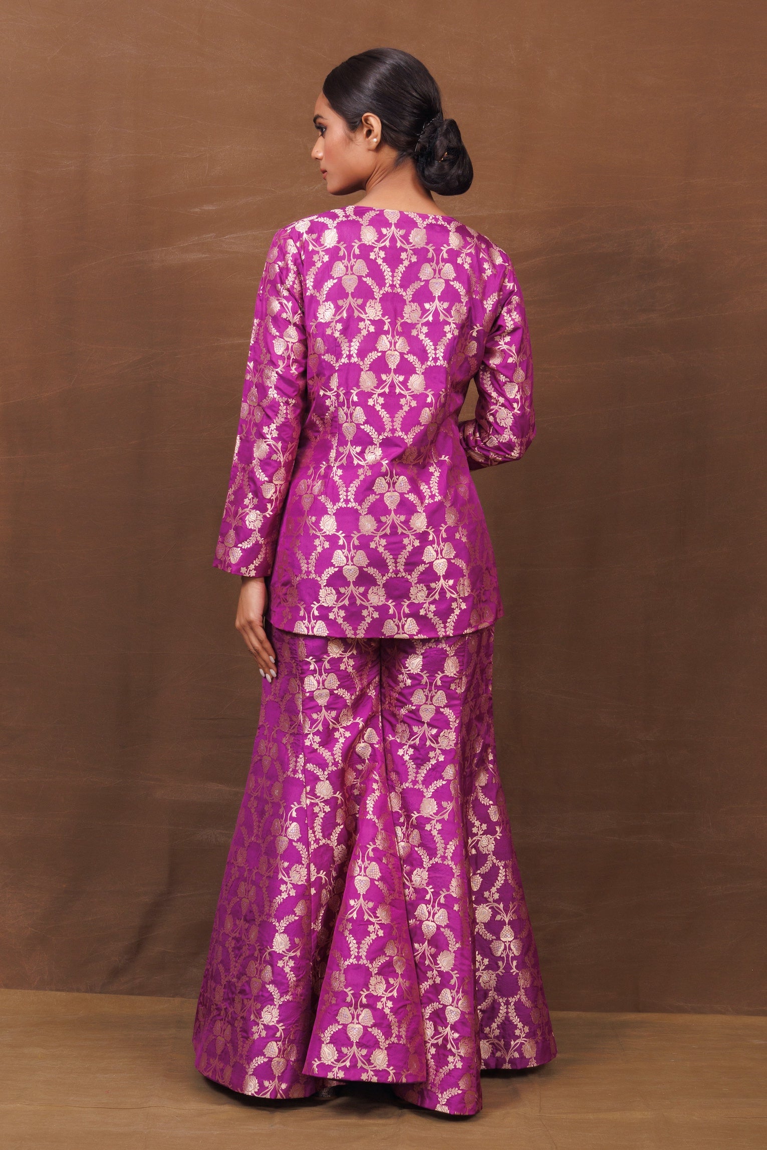 Purple Banarasi Silk Jacket Garara Set