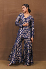 Blue Banarasi Silk Jacket Garara Set