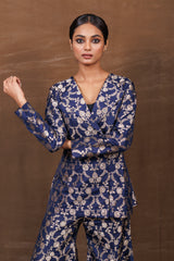 Blue Banarasi Silk Jacket Garara Set