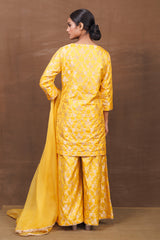 Yellow Banarasi Silk Kurta Sharara Set with Organza Dupatta