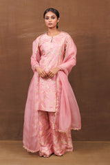 Blush Pink Banarasi Silk Kurta Sharara Set