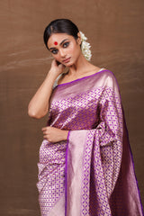 Purple Banarasi Saree with Jaal Weaving & Meenakari