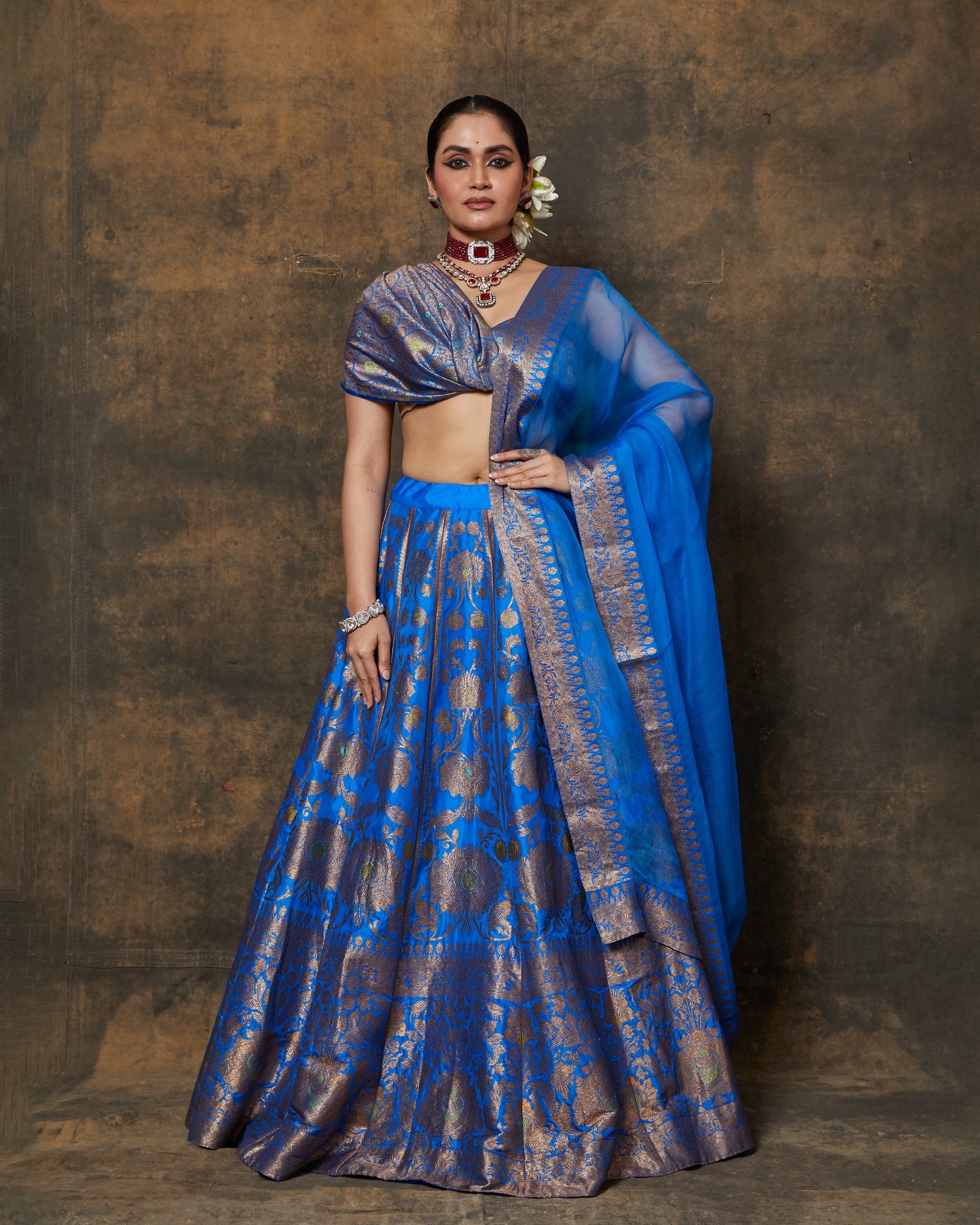 Blue Banarasi Lehenga Set