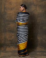 Black & White Stripe Banarasi Mashru Silk Saree