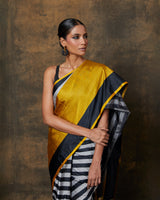 Black & White Stripe Banarasi Mashru Silk Saree