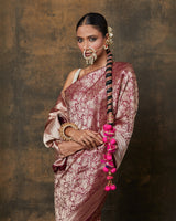 Dark Maroon Peacock Shikargah Banarasi Silk Saree