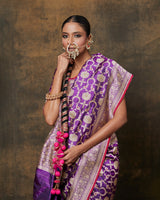 Purple Banarasi Silk Saree with running Heavy Jaal Blouse