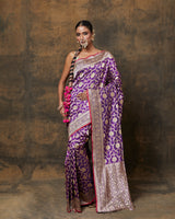 Purple Banarasi Silk Saree with running Heavy Jaal Blouse