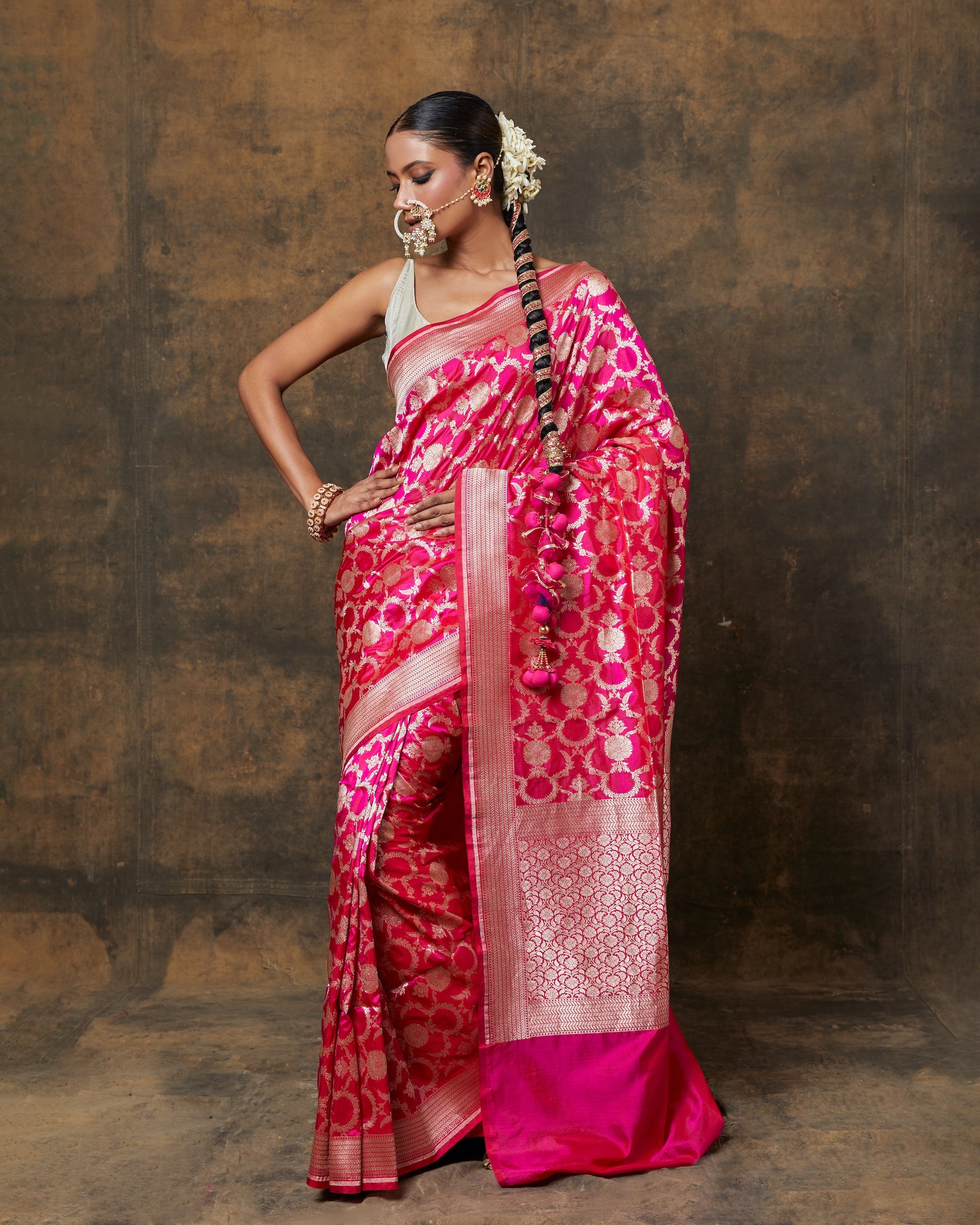 Pink Jaal Banarasi Silk Saree