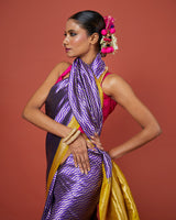 Purple & Ochre Banarasi Silk Saree