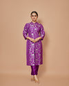 Purple Banarasi Silk Long Jacket Kurta with Raw Silk Pants