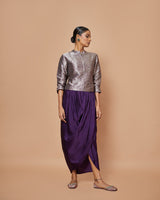 Zari Woven Silk Drape Skirt with Geometric Short Jacket