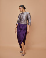 Zari Woven Silk Drape Skirt with Geometric Short Jacket