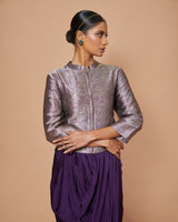 Zari Woven Silk Drape Skirt with Geometric Short Jacket